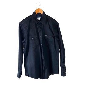 Wrangler black pearl snap Western long sleeve collared 100% cotton shirt